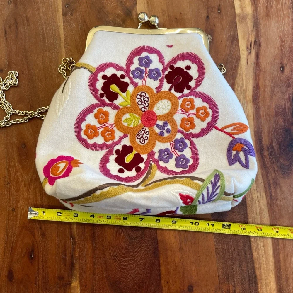 Embroidered Hippie Bohemian Crossbody Whimsical Floral Made in Italy Chain Strap